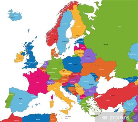 póster colorido mapa de europa con los países y sus capitales pixers es
