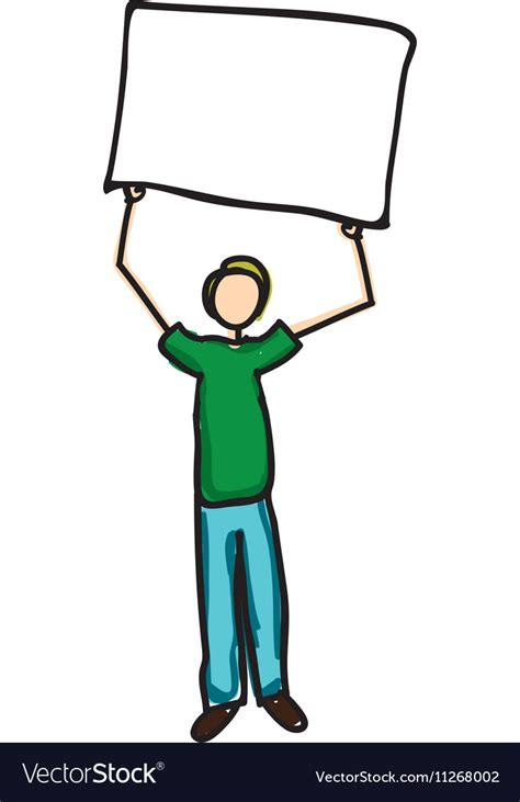 Man Holding Blank Sign Cartoon Icon Image Vector Image