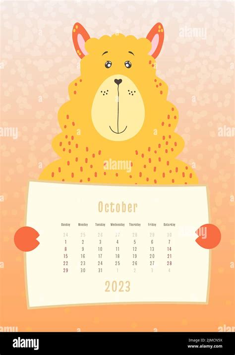 Calendario 2023 De Octubre Lindo Animal De Llama Alpaca Sosteniendo