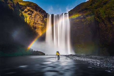 Rainbow Waterfalls Iceland Nature Adventure Landscape Waterfall