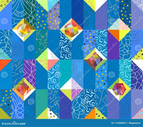 Geometric Abstract Seamless Pattern Patchwork Motif Background Stock