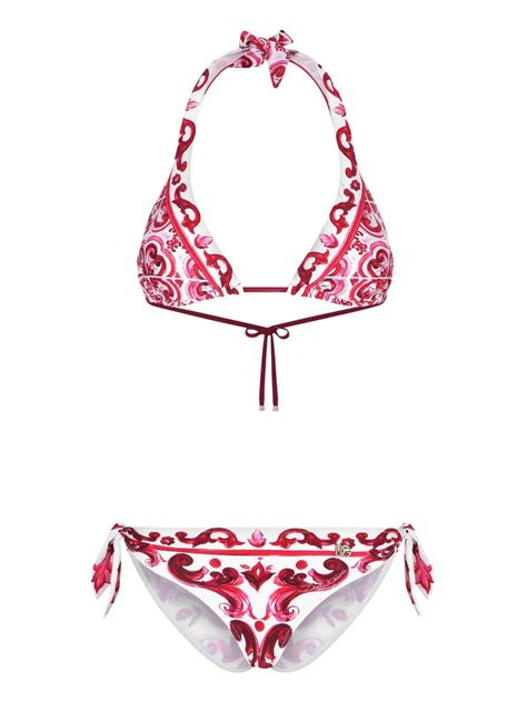 Dolce And Gabbana Majolica Print Triangle Bikini Farfetch