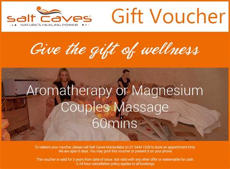 Aromatherapy Or Magnesium Couples Massage T Voucher 60mins Salt Caves Mooloolaba