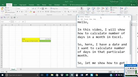 Calculate Number Of Days In A Month In Excel Youtube