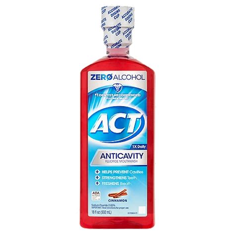 Act Zero Alcohol Cinnamon Anticavity Flouride Mouthwash 18 Fl Oz