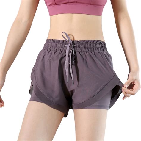 euvinla women yoga shorts double layer high waist work out running bike shorts with pocket