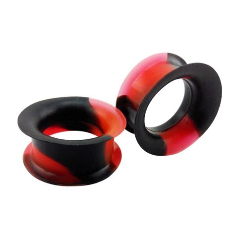 2pcslot Black And Red Silicone Ear Gauges Plugs And Tunnels Stretching
