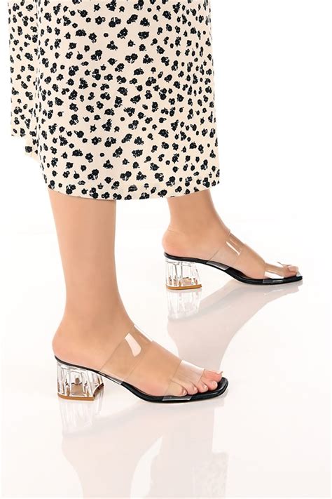 Günlük Şeffaf Bantlı Şık Ve Rahat Klasik Yüksek Topuklu Terlik Sandalet