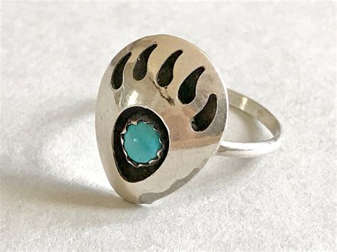 Vintage Navajo Sterling Silver Bear Claw Ring Turquoise Etsy