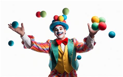 Premium Ai Image Amused Toy Clown Juggling Colorful Balls