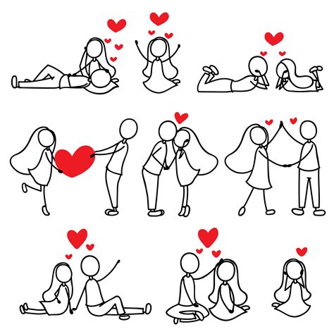 Cartoon Hand Line Drawing Love Character Couple 661358 Vector Art At