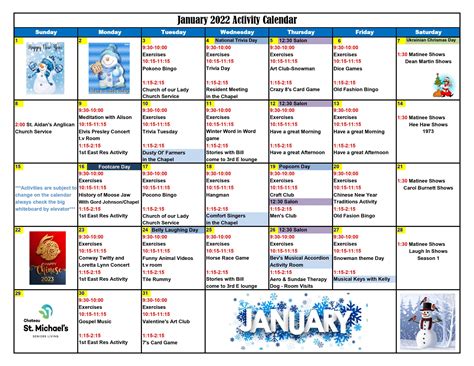 2023 Activity Calendar January Chateau St Michaels