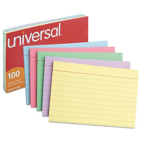 Universal Index Cards Ruled 5 In X 8 In Card Size Assorted 100 Pk
