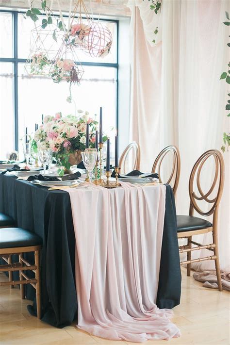 However, instead of covering the entire table, placemats only cover an individual's plate setting, allowing the guests to enjoy both the beauty of the table as well as the placemats. Picture Of blush and black table setting with black ...