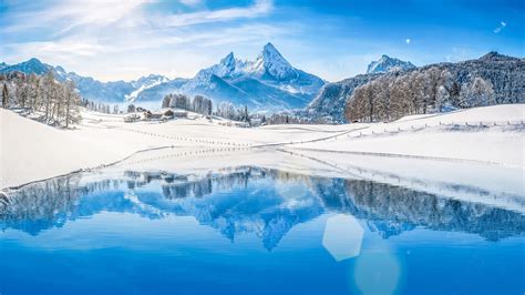 Winter Mountains Lake Landscape Uhd 4k Wallpaper Gilded Wallpapers