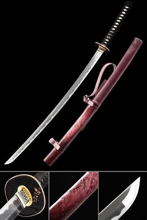 Épée Katana En Acier De Damas Faite à La Main Avec Bracelet En Cuir