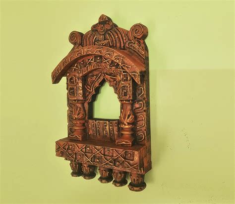 Buy Multicolor Wooden Jharokha Wall Art Panel With Hand Cone Work Of Marble Dust And Hand Carved