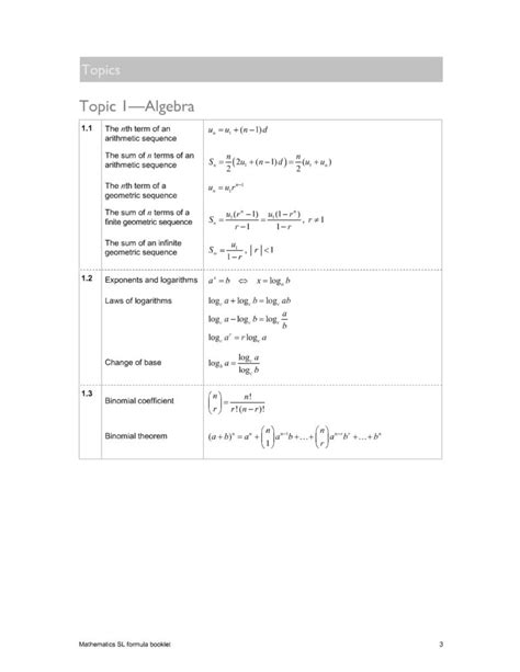 Ib Sl Math Formula Booklet Ingel Soong