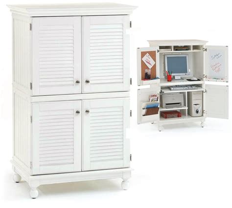 Computer Armoire With Distressed White Finish 11062995 Overstock