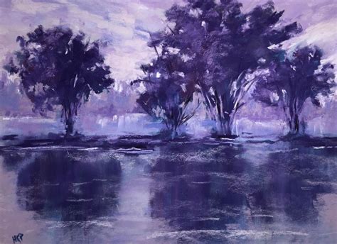 Monochromatic Purple Tree Landscape Original Pastel Painting Etsy