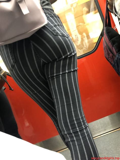 Sexy Booty In Striped Pants Subway Train Creepshot Sexy Candid Girls