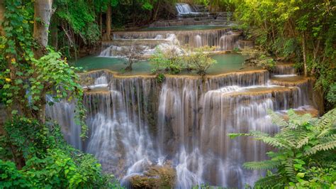 Huai Mae Kamin Waterfall Thailand Wallpaper Backiee