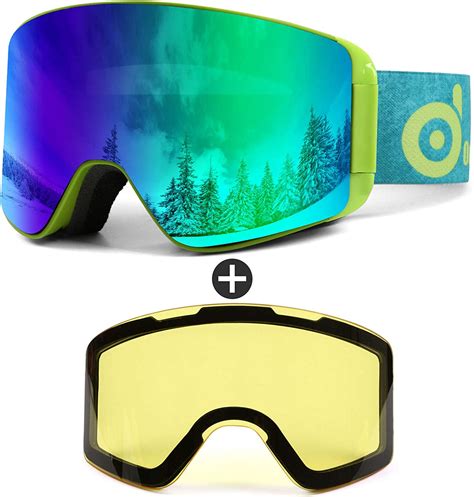 Odoland Ski Goggles Set with Detachable Lens, Frameless Interchangeable Lens, Anti-Fog 100% UV ...