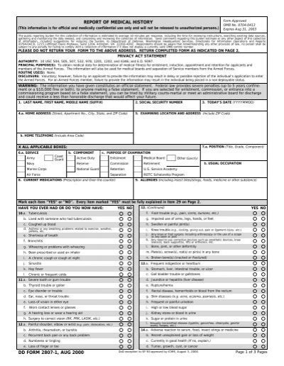 Dd 2807 1 Report Of Medical History