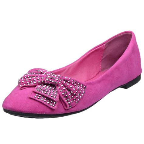 Womens Flat Shoes Studded Bow Accent Slip On Comfort Shoes Pink