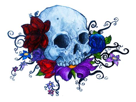 Skull Made Of Flowers Drawing