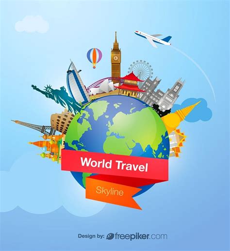 World Travel And Tourism Skyline With Globe Vector Travel And Tourism