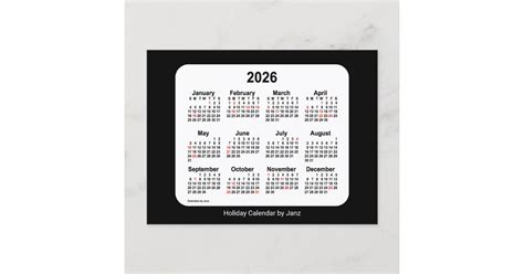 2026 Black Holiday Mini Calendar By Janz Zazzle