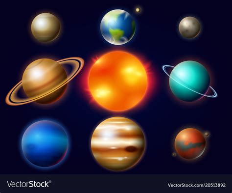 Planets In Solar System Moon And Sun Mercury Vector Image