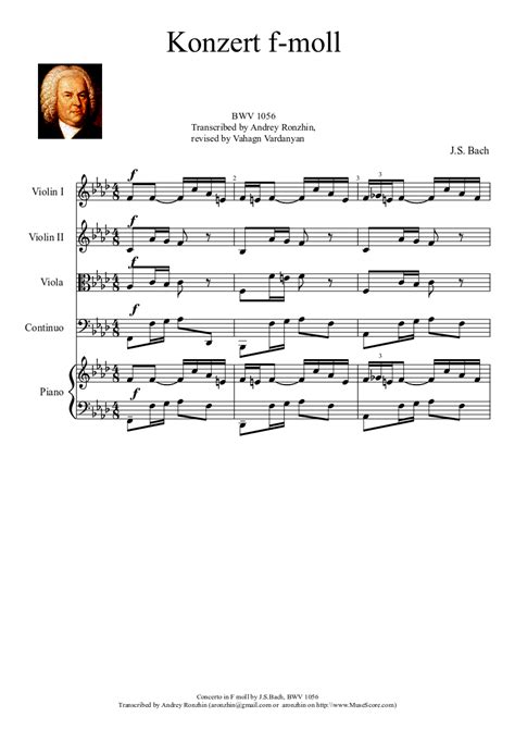 Concerto In F Moll Jsbach Bwv 1056 Sheet Music For Piano Viola Solo