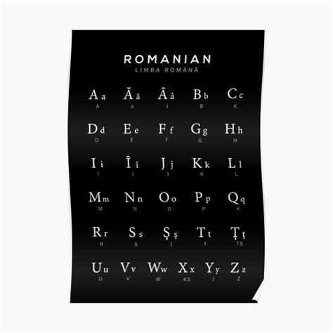 Romanian Alphabet Chart Romania Language Chart Black Poster For