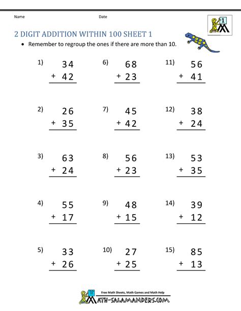 Remember to add the ones first and then regroup them into a ten and ones. 2 Digit Addition With Regrouping Pdf - 2 Digit Addition ...