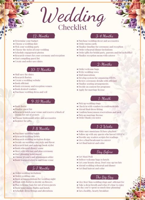 Free Wedding Flower Checklist Template Best Flower Site