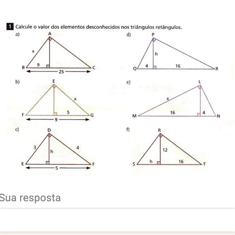 Calcule O Valor Dos Elementos Desconhecidos Nos Triângulos Retângulos