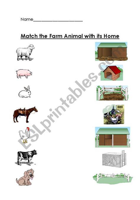 Learn animals and their home names for kids in english.in this video children can learn about what are animal. FARM ANIMALS AND THEIR HOME MATCHING WORKSHEET - ESL ...