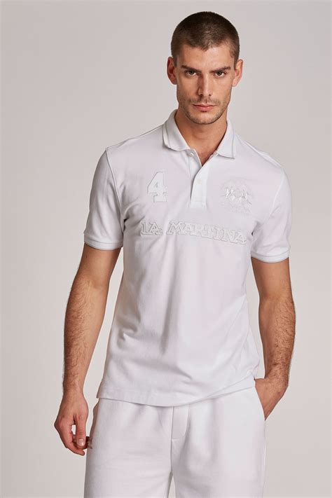 men s short sleeved regular fit stretch cotton polo shirt optic white la martina shop online