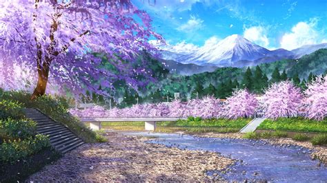 Download 1920x1080 Anime Landscape Flowers Scenic Cherry Blossom