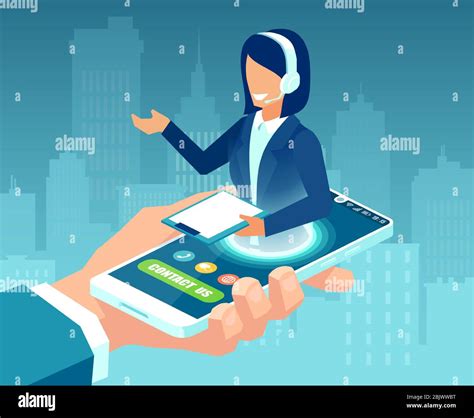Vector Of A Businessman Hand Holding Smartphone With Female Call Center