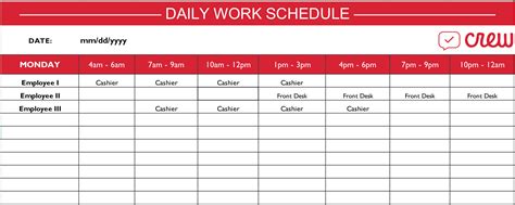 Daily Work Schedule Template Free Templates