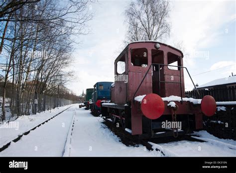 Old Restored Railway Wagons In Snow Covered Tracks Stock Photo Alamy