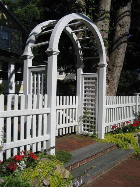 Arbor With Flowers Trellis Fence Garden Structures White Picket Fence