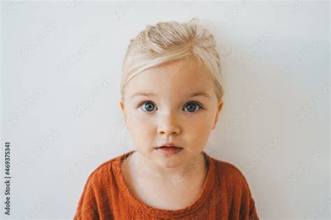 Child Girl Cute Blonde Hair Baby At Home Toddler Looking At Camera