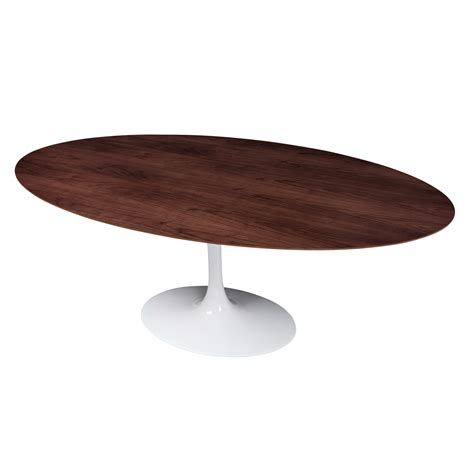 Saarinen Style Tulip Walnut Oval Dining Table White Base 77 Design