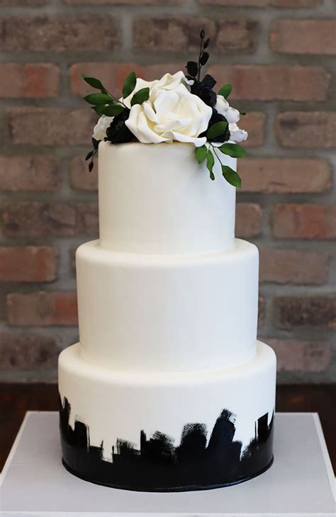 Black And White Handpainted Fondant Iced Wedding Cake
