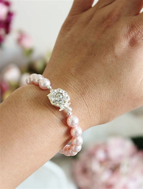 Blush Pink Pearl Bridal Bracelet Pearl Wedding Bracelet Pearl