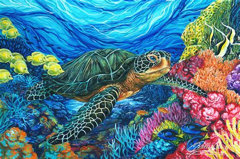 Florida Sea Turtle Artwork Sea Turtle Painting Turtle Painting Sea
